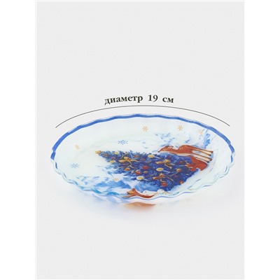 Блюдо сервировочное новогоднее Доляна «Новый Год в лесу», d=19, h=2.1 см, с бортиком, стекло, белое, голубое