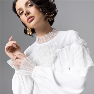 Блуза с рюшами, Мелодия сердца (белая)