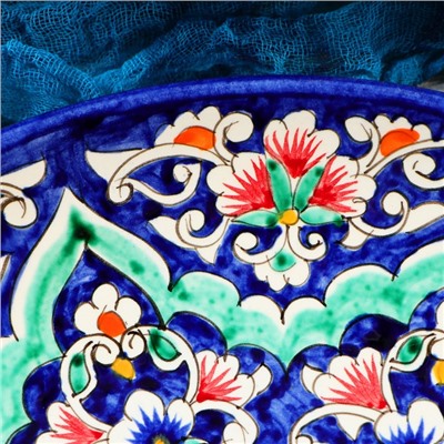 Ляган узбекский Риштанская Керамика «Цветы», d=32 см, синий