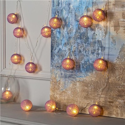 УЦЕНКА Гирлянда «Нить» 5 м с насадками «Клубки фиолетовые», IP20, прозрачная нить, 20 LED, свечение тёплое белое, 220 В