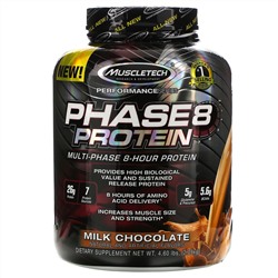 Muscletech, Performance Series, Phase8, многоступенчатый 8-часовой протеин, со вкусом молочного шоколада, 2,09 кг (4,60 фунта)