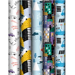 Упаковочная бумага глянц. 70*100см, "Cars", 80 г/м2, ассорти, 5 дизайнов