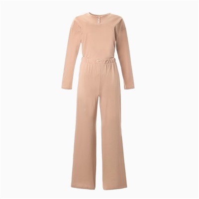 Пижама женская (лонгслив, брюки) MINAKU: Home collection, размер 42, бежевая