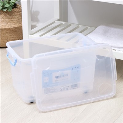 Контейнер для хранения с крышкой, 35 л, 50×31×28 см, на колёсах, прозрачный, ручки МИКС