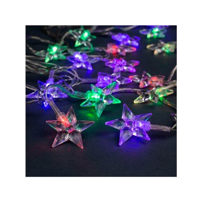 Гирлянда «Нить» 5 м с насадками «Звезда средняя», IP20, прозрачная нить, 20 LED, свечение мульти (RG/RB), мигание, 220 В