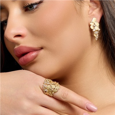 Комплект ювелирной бижутерии Итальянское золото (покрытие желтое 14к), серьги и кольцо 19 р, вставка: фианиты и цирконы, арт.217.513-19