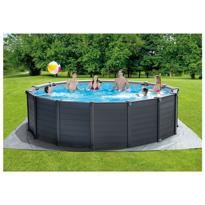 Бассейн каркасный INTEX Graphite Gray, 478×124 см, песочный фильтр-насос, лестница, тент, подстилка, 26384NP