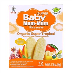 Hot Kid, Baby Mum-Mum, рисовые галеты, органические тропические фрукты, 12 упаковок по 2 шт. по 50 г (1,76 унции)