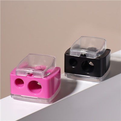 Точилка косметическая, с двойной крышкой, двойная, МИКС