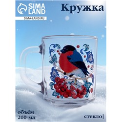 Кружка новогодняя «Снегири на рябине», 200 мл, стекло