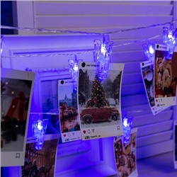 УЦЕНКА Гирлянда «Нить» с насадками «Прищепки», 4.5 м, IP20, прозрачная нить, 20 LED, 220 В, свечение синее