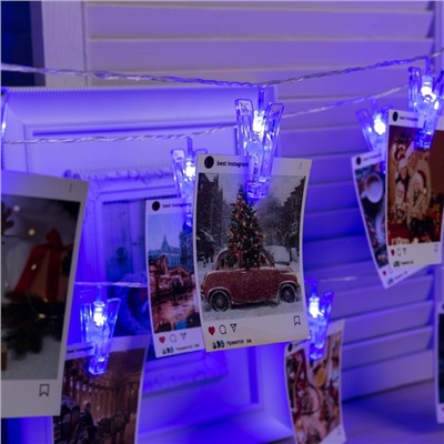 УЦЕНКА Гирлянда «Нить» с насадками «Прищепки», 4.5 м, IP20, прозрачная нить, 20 LED, 220 В, свечение синее