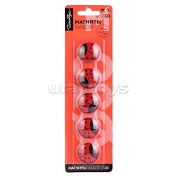 Набор магнитов Божья коровка 30 мм 5 шт. красные блистер