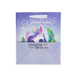 Пакет новогодний ламинированный подарочный «Новый год 2026», единорог, ML 23×27×11.5 см