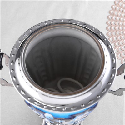 Набор посуды «Жостово на синем», 3 предмета: самовар 3 л, заварочный чайник 0.7 л, поднос