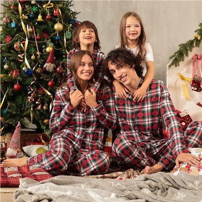 Пижама детская новогодняя (рубашка, брюки) KAFTAN Christmas time, размер 30 (98-104 см), бело-красная