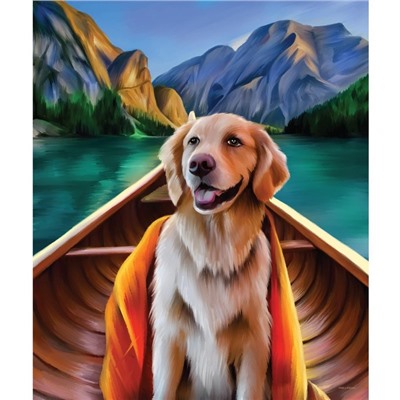 Алмазная мозаика с частичным заполнением на холсте «Пёс в лодке», 50×60 см