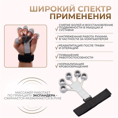 Массажёр для разработки рук и пальцев, с манжетом, 8×14×2.8 см, серый