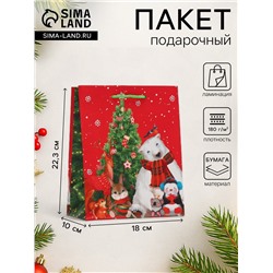 Пакет подарочный новогодний «Зверята», 18×22.3×10 см