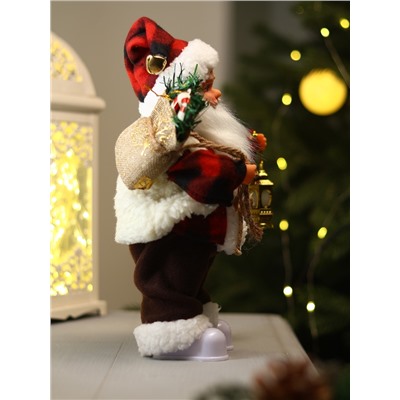 Дед Мороз под ёлку «Зимнее волшебство. Новогодняя игрушка в клетчатом тулупе» двигается, ботинки светятся, 28 см