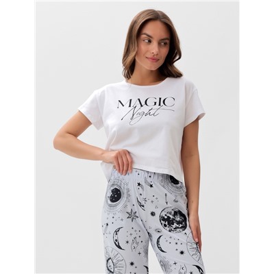 Пижама женская (футболка, брюки) KAFTAN Magic night, размер 52-54, белая