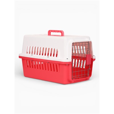 Переноска для животных, 49×31×31 см, с металлической дверью, пластик, белая, розовая