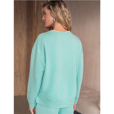 Свободный свитшот с принтом и разрезами из эластичного футера двухнитки без начеса