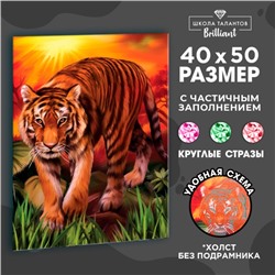 УЦЕНКА Алмазная вышивка с частичным заполнением "Тигр на закате" без рамы 40*50 см