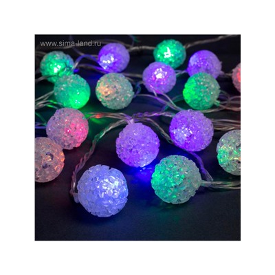 Гирлянда «Нить» 5 м с насадками «Шарики акриловые», IP20, прозрачная нить, 20 LED, свечение мульти (RG/RB), мигание, 220 В