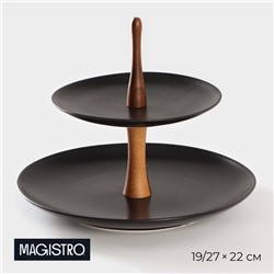 Этажёрка для фруктов и десертов Magistro «Галактика», 2 яруса, 19/27×22 см, фарфор, чёрная