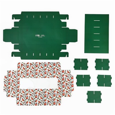 Коробка складная под 12 конфет новогодняя «Снегири», 3.5×10.5×26.5 см