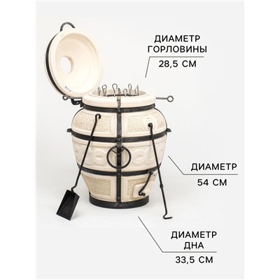 Тандыр «Есаул» с откидной крышкой, h=82 см, d=54 см, 97 кг, 8 шампуров, кочерга, совок