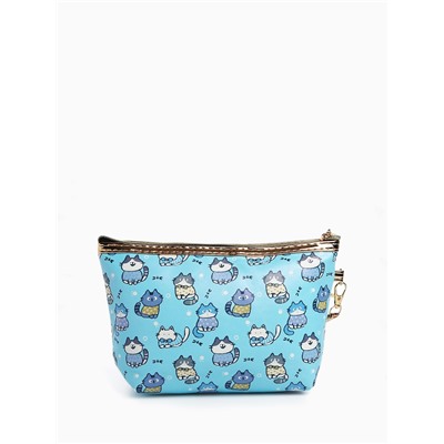 Косметичка простая на молнии, с ручкой, с подкладкой, с принтом, голубая
