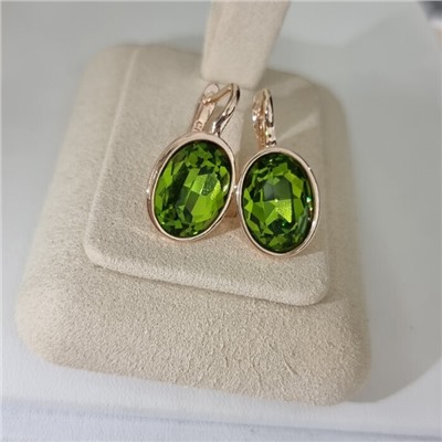 Серьги с кристаллом под Swarovski ювелирная бижутерия коллекция "Дубай" покрытие позолота, вставка: стекло, цвет: зеленый, арт.414.735