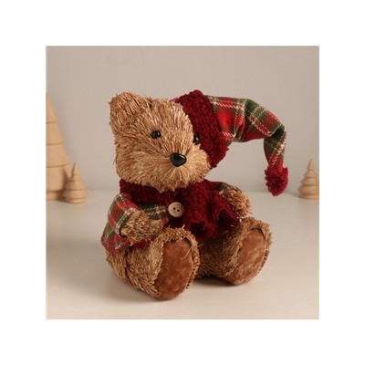 Фигурка новогодняя «Мишка в клетчатом костюме и колпаке», 17×16×13 см