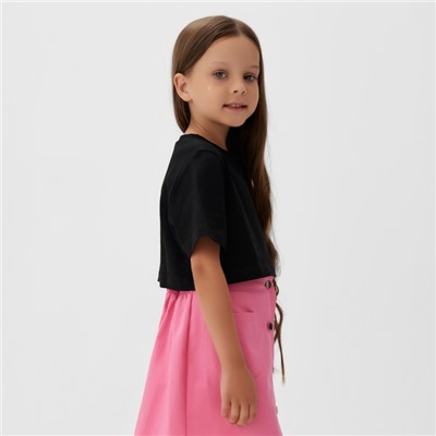 Футболка для девочки укороченная KAFTAN: Basic line, чёрная, размер 28, рост 86-92 см