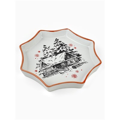 Блюдо новогоднее «Избушка», 21×21×3 см, ручная работа