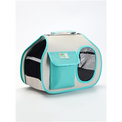 Сумка - переноска. 45×24×33 см с органайзером и окном, белая, мятная