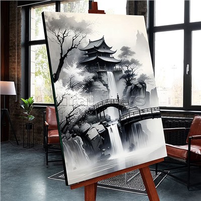 Картина по номерам 40х50 "Пагода в горах" светящаяся краска (9 цветов)