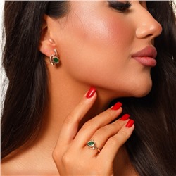 Комплект ювелирной бижутерии Дубайское золото, покрытие: позолота, серьги и кольцо 17 р, вставка: фианит, цвет: зеленый, арт.314.012-17