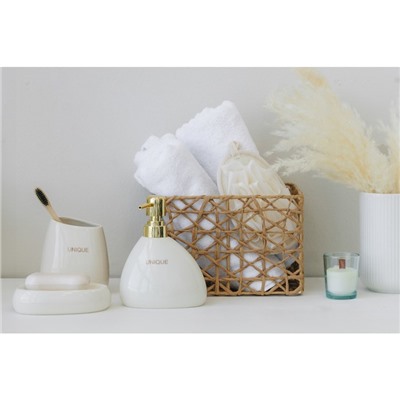 Аксессуары для ванной SAVANNA Stone, 4 предмета: мыльница, дозатор для мыла, 2 стакана, белые