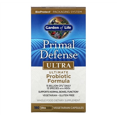 Garden of Life, Primal Defense, Ultra, универсальная пробиотическая формула, 180 вегетарианских капсул UltraZorbe