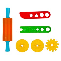 Набор инструментов для лепки и моделирования, 6 предметов (1 скалка для раскатывания пластилина + нож для моделирования с трафаретами + ручка от ножа-роллера и 3 роллера к ней)