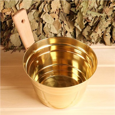 Ушат для бани и сауны, 2.2 л, латунь, деревянная ручка, 20 см