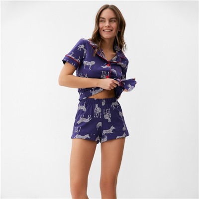 Пижама женская (рубашка, шорты) KAFTAN Zebra, размер 44-46, синяя