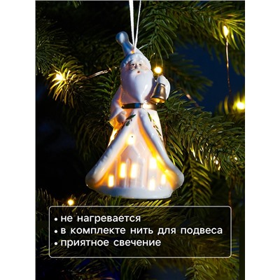 Светодиодная подвеска «Дед Мороз в белом», 10.8×6.4×5 см, 1 LED, от батареек LR44×3, свечение тёплое белое