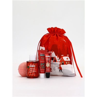 Новогодний подарочный набор косметики в мешке, домики, URAL LAB