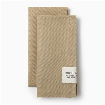Набор салфеток «Этель» Kitchen, 40×40 см - 2 шт., 100% хлопок, саржа 250 г/м², бежевый