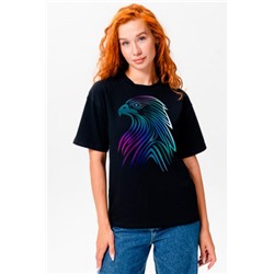 8555 Футболка оверсайз женская (Черный_орел)