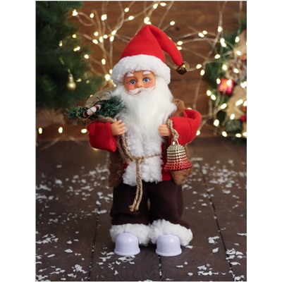 Дед Мороз под ёлку «Зимнее волшебство. Новогодняя игрушка в красном тулупе» двигается, ботинки светятся, 28 см